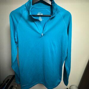 Nike Pro Combat Dri-Fit 1/4 Zip Pullover Size L Blue Fitted Athletic Top